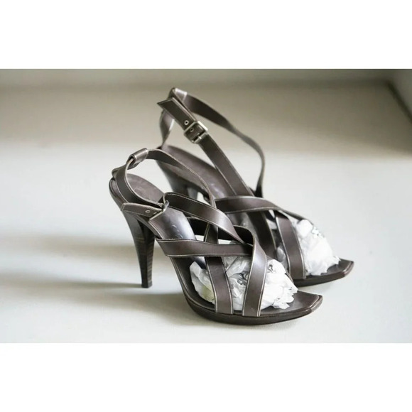 Pedro Garcia Dark  Brown Leather Strappy Sexy Sandal Heels 39 - Picture 2 of 11